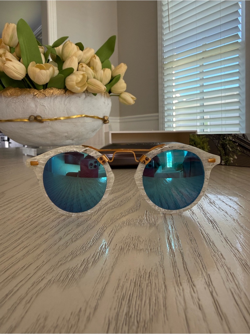 KREWE Clear Frame Sunglasses with Blue Lenses